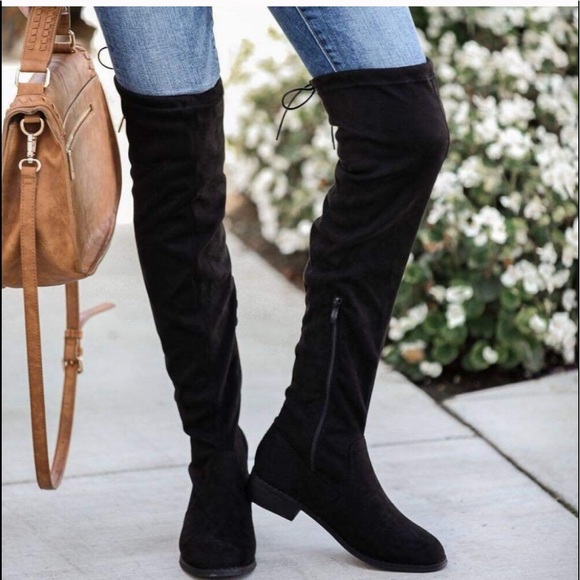 Black began suede drawstring over knee tall boots - Picture 2 of 3